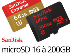 Bon Plan : Les microSDHC/XC Sandisk de 16 à 200 Go classe 10 de 5 à 79€